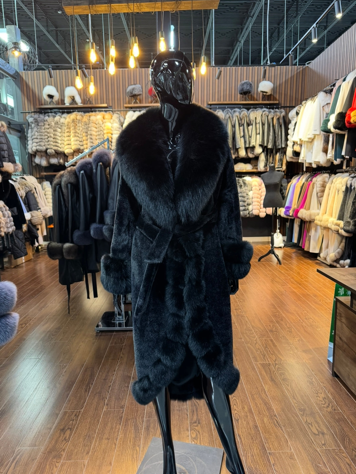 Exclusive Black Fox Fur Trimmed Alcantara Coat – Luxury Women’s Designer Jacket