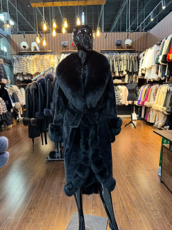 Exclusive Black Fox Fur Trimmed Alcantara Coat – Luxury Women’s Designer Jacket