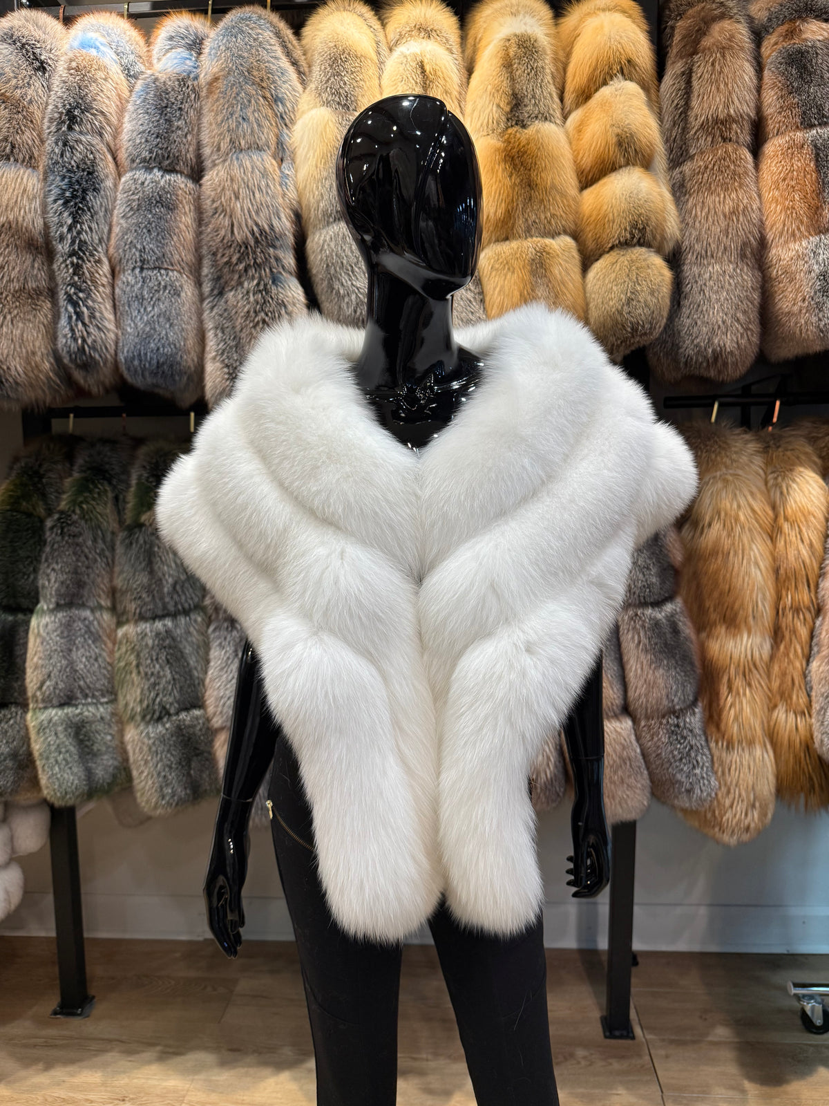 White Fox Fur Shawl | Luxury Genuine Fox Fur Wrap | Elegant Bridal & Evening Fur Stole