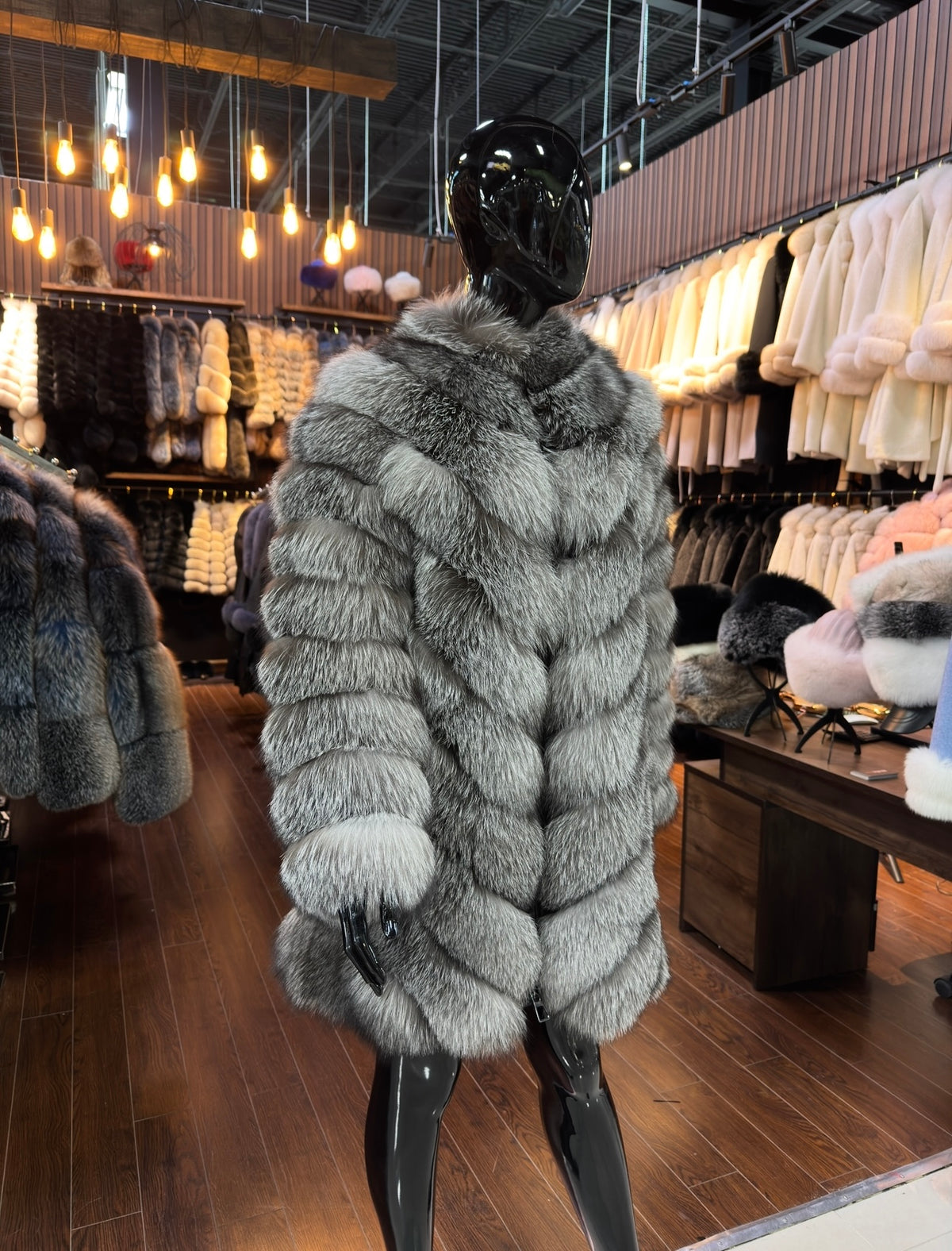 Silver Fox Fur Coat Women – Luxury Warm Winter Jacket, Real Fur