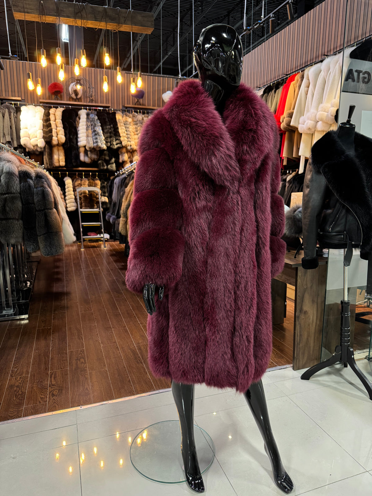 Luxury Burgundy Fox Fur Coat – Elegant, Full & Premium Quality