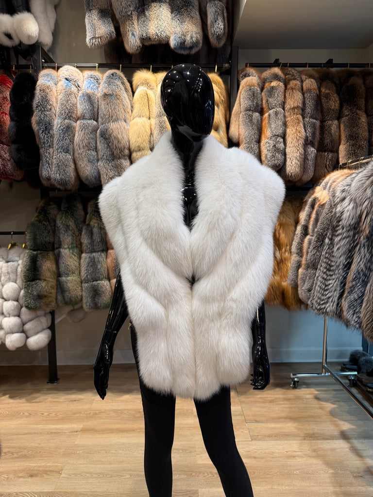 White Fox Fur Shawl | Luxury Genuine Fox Fur Wrap | Elegant Bridal & Evening Fur Stole