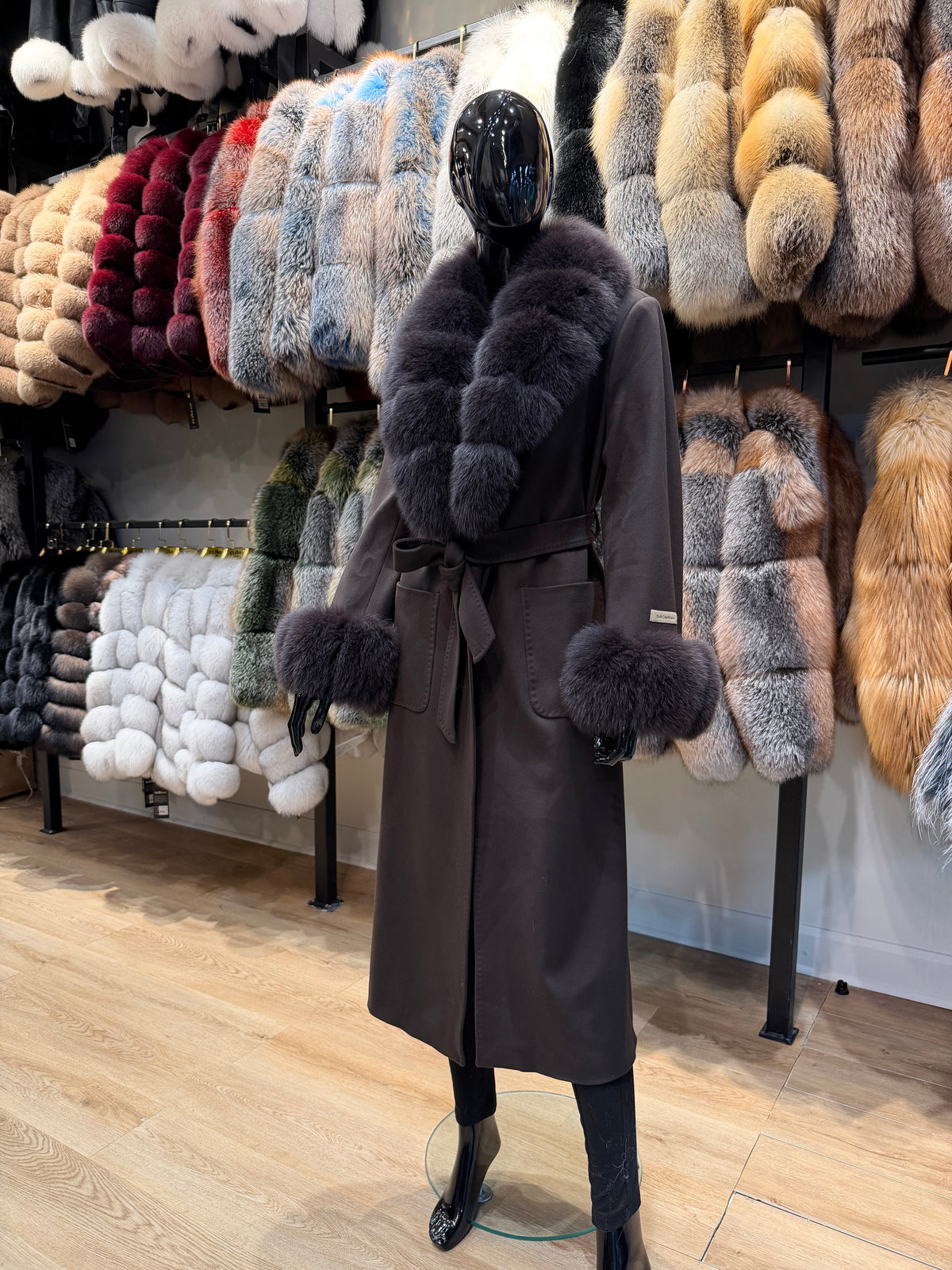 Luxury Chocolate Brown Fox Fur & Soft Cashmere
