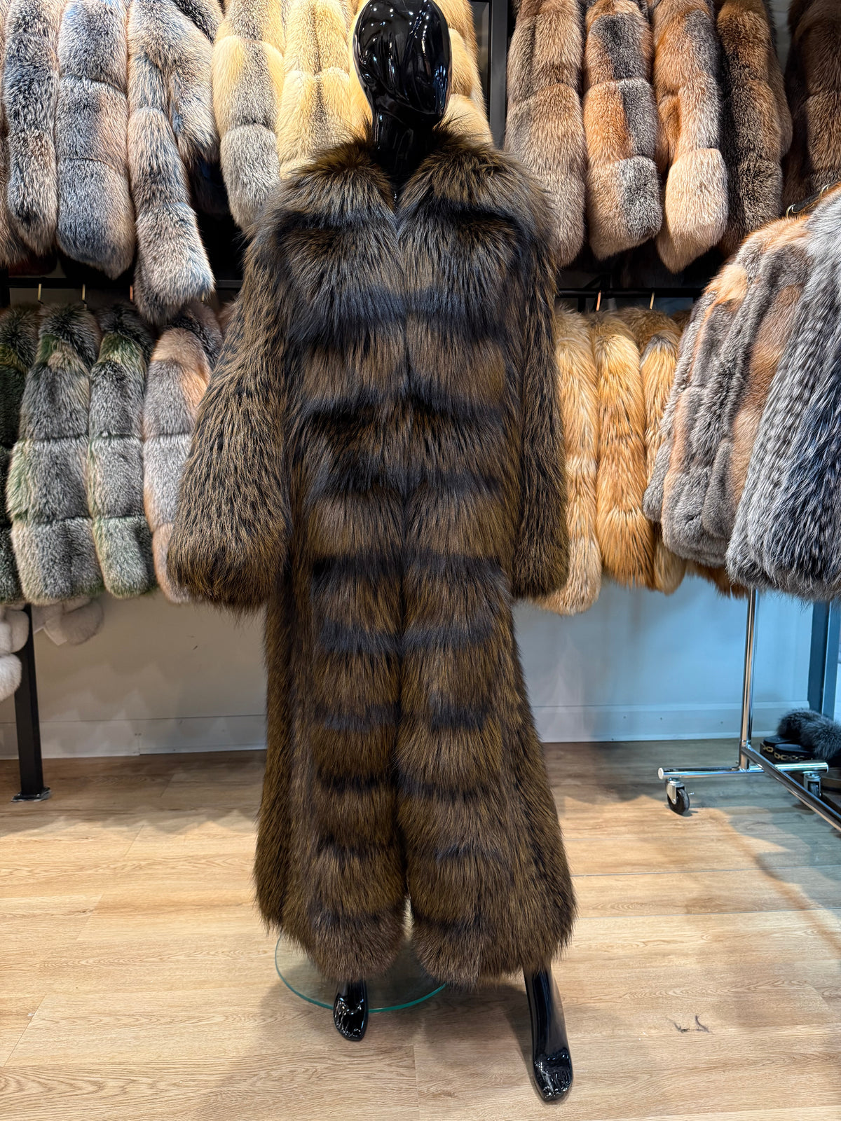 Natural Brown Fox Fur 130 cm Luxury Full-Length Coat