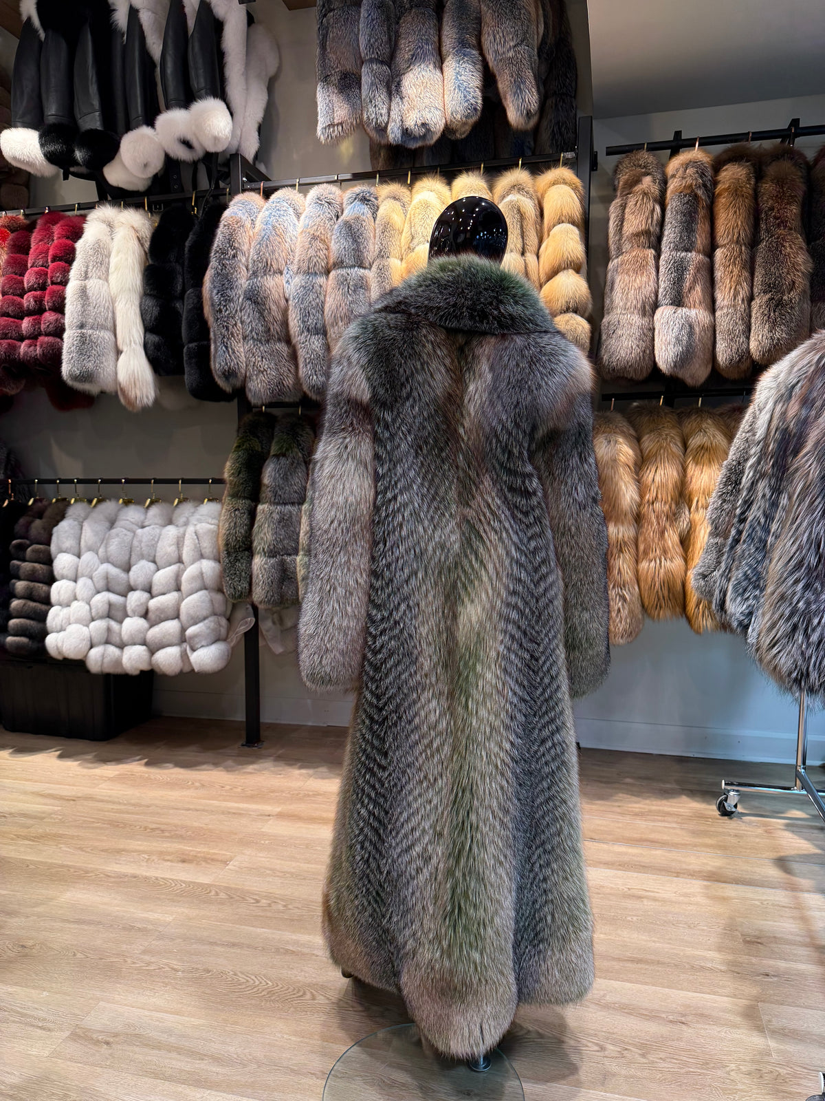 Luxury Long Green Fox Fur Coat – Exclusive Designer Collection