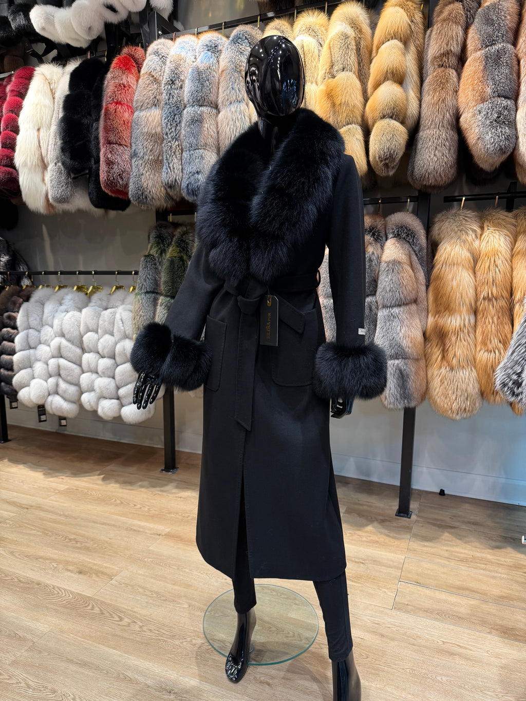 Black Fox Fur & Cashmere Luxury Coat