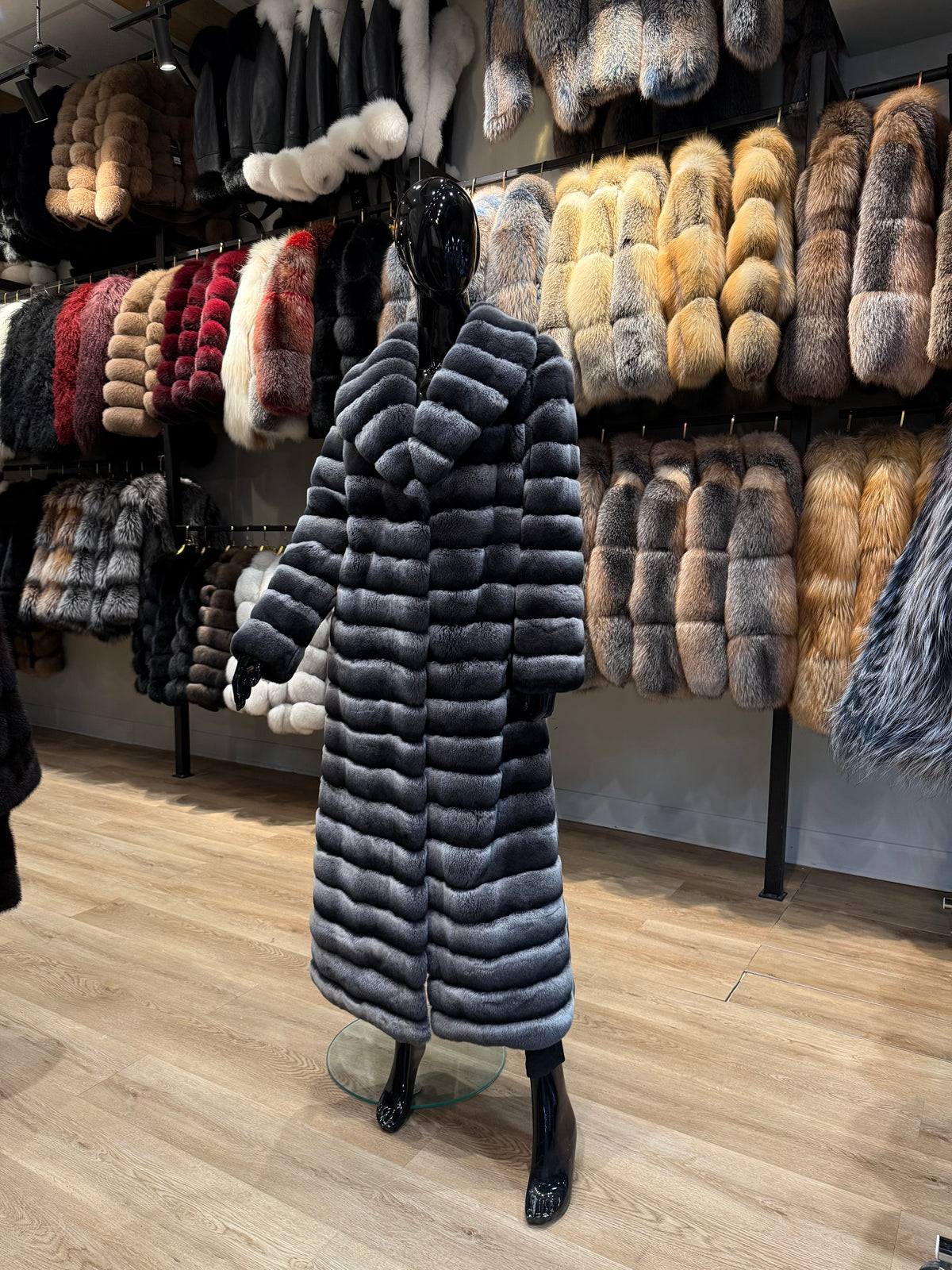Luxury Rex Rabbit Fur Long Coat – 130 cm Full-Length Women’s Winter Coat