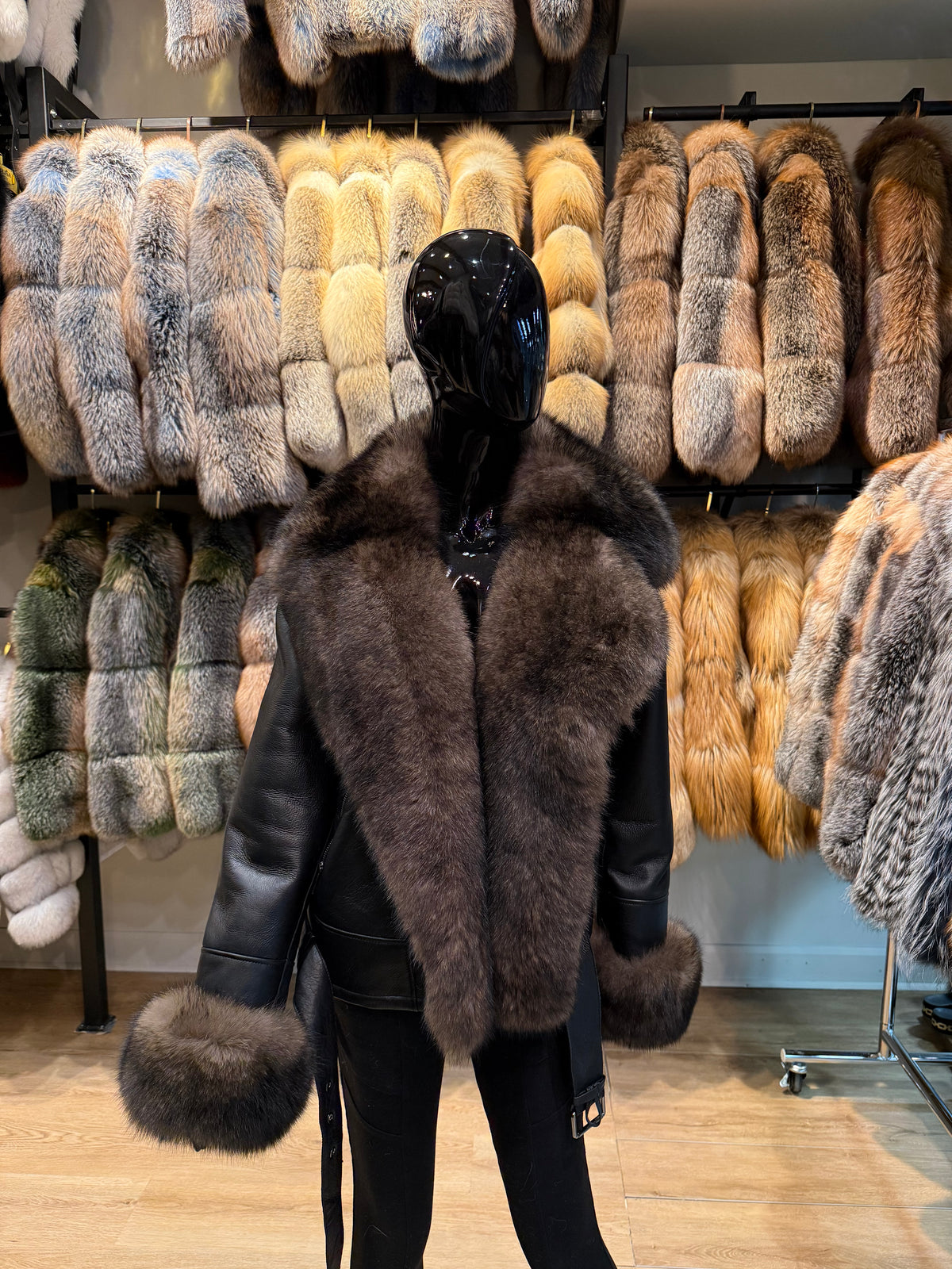 Sable Fox Fur Shearling Leather Jacket – Fully Fur Lined Luxury Winter Coat for Women