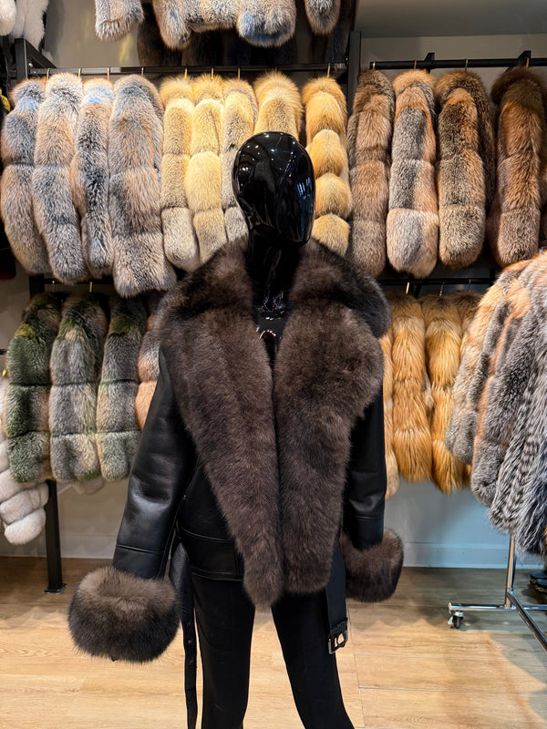 Sable Fox Fur Shearling Leather Jacket – Fully Fur Lined Luxury Winter Coat for Women