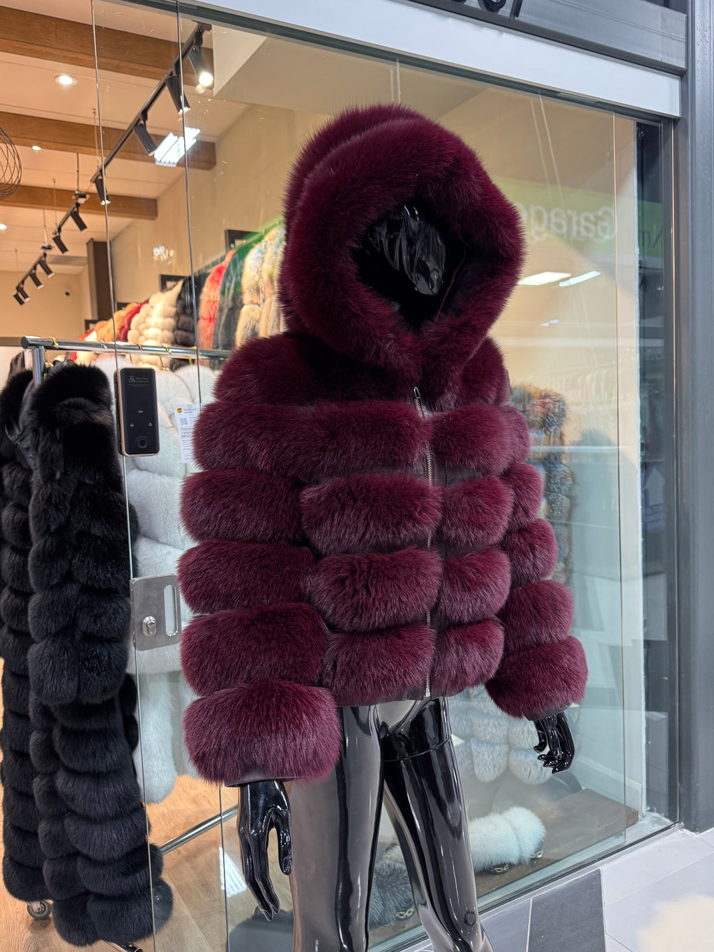 Hooded Burgundy Fox Fur Jacket – Luxury Real Fox Fur Coat, Premium Handmade Winter Jacket