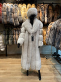 Natural White Genuine Fox Fur Long Coat – 130 cm Luxury Design