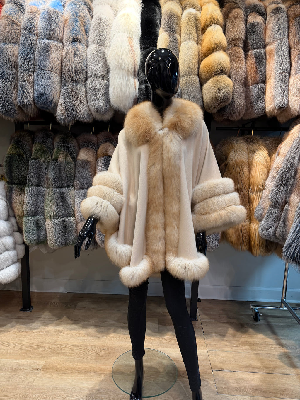 Luxury Real Fox Fur & Cashmere Poncho