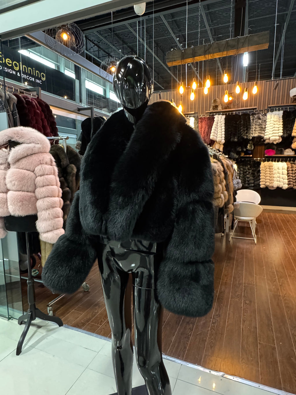 Luxury Black Fox Fur Jacket with Oversized Statement Collar | Elegant Real Fox Fur Coat