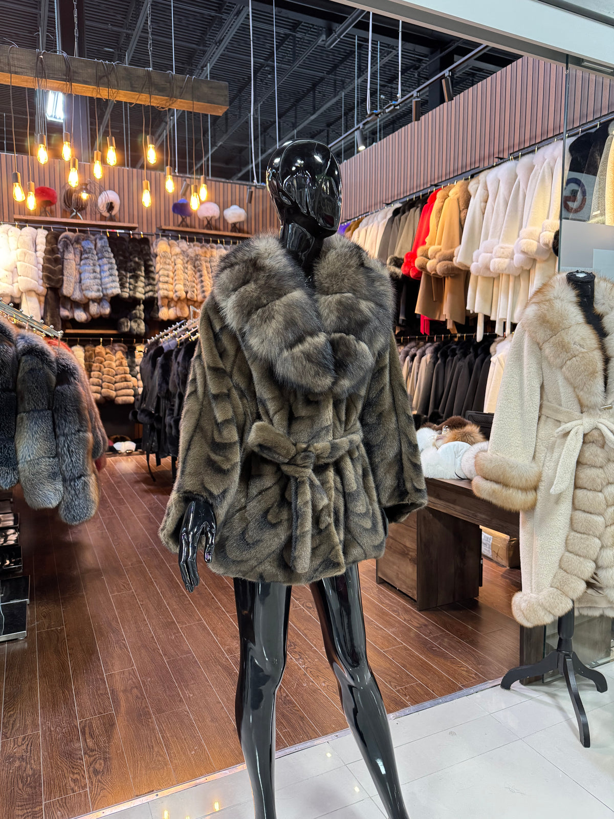 Brown Fox Fur & Alcantara Coat