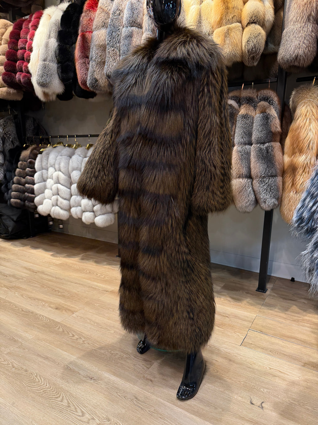 Natural Brown Fox Fur 130 cm Luxury Full-Length Coat