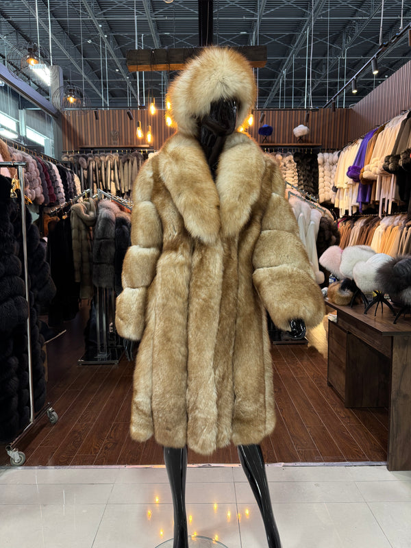 Luxury Golden Fox Fur Coat, Premium Quality