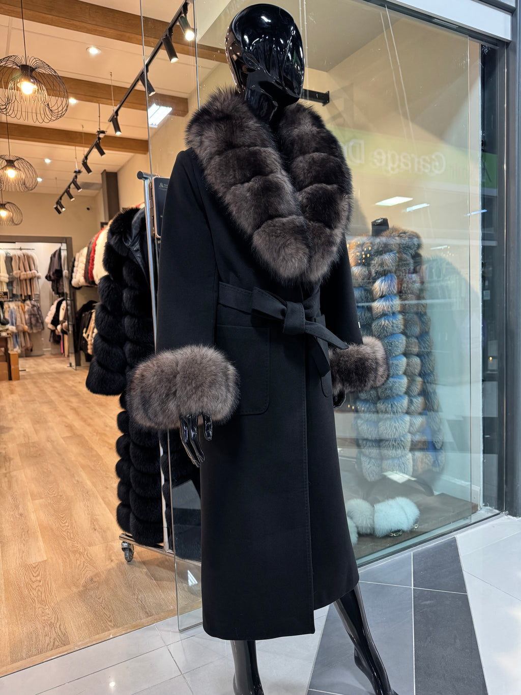 Fox Fur  Black Cashmere Coat