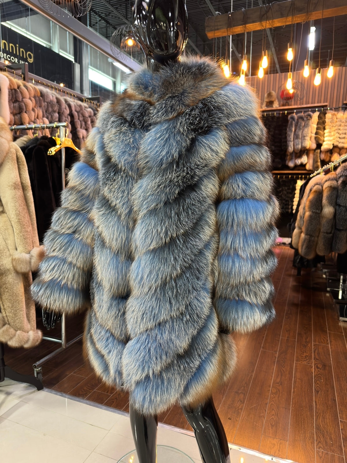 Luxury Blue Fox Fur Coat – Special Color Genuine Fox Fur Women’s Winter Jacket