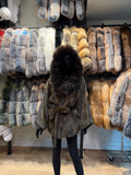 Luxury Hooded Genuine Fox Fur & Alcantara Jacket – Elegant Women’s Winter Coat