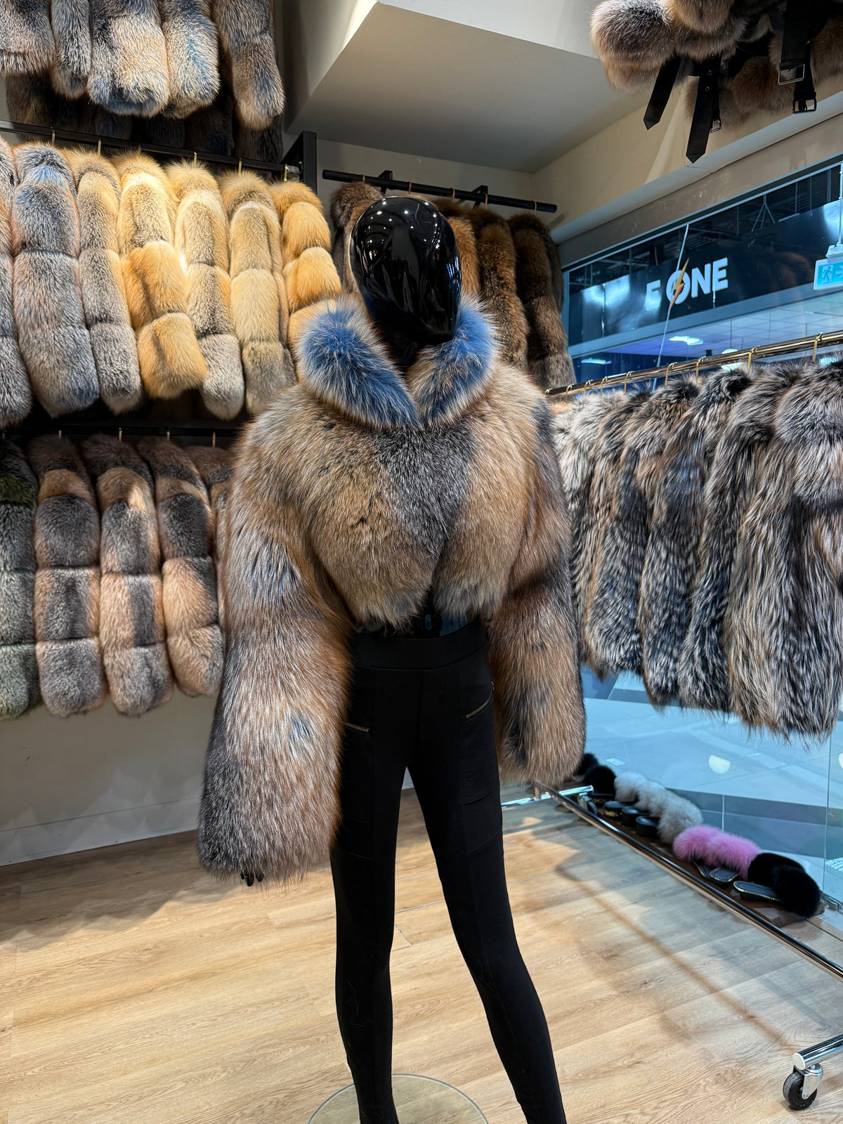 Blue One-Piece Genuine Fox Fur Jacket – Exclusive Design