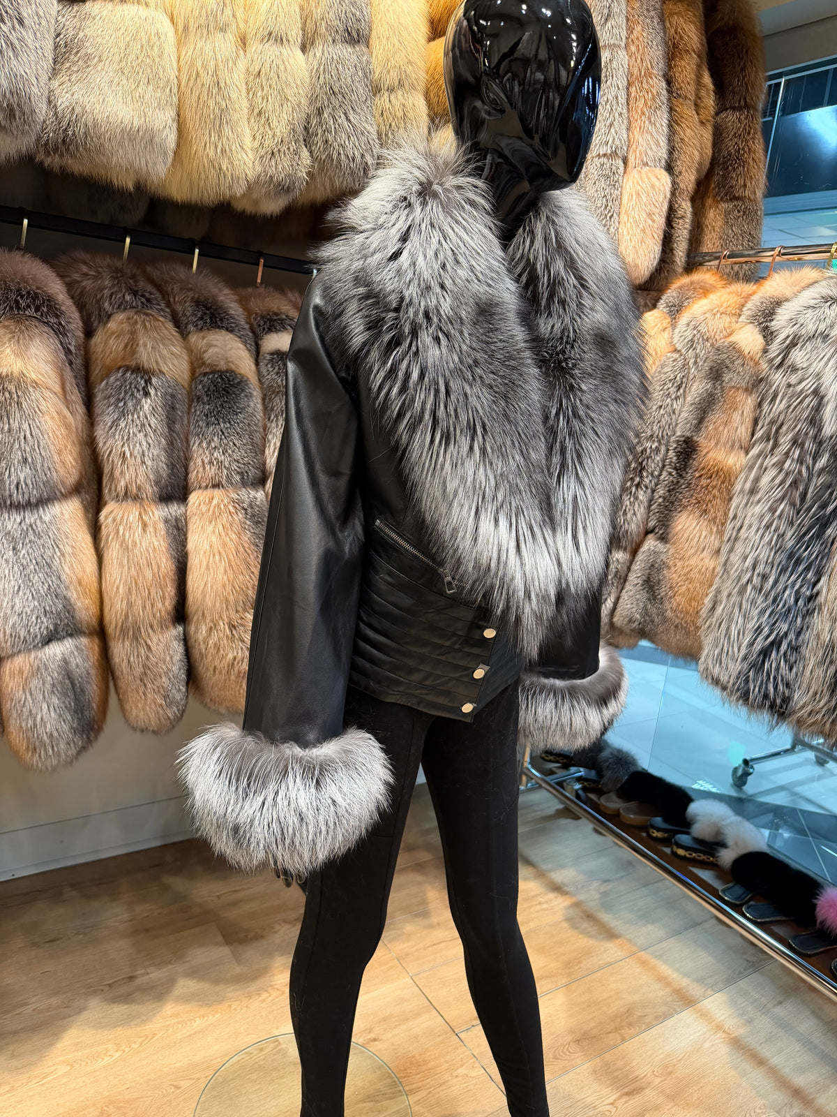 Luxury Silver Fox Fur & Genuine Lambskin Leather Jacket