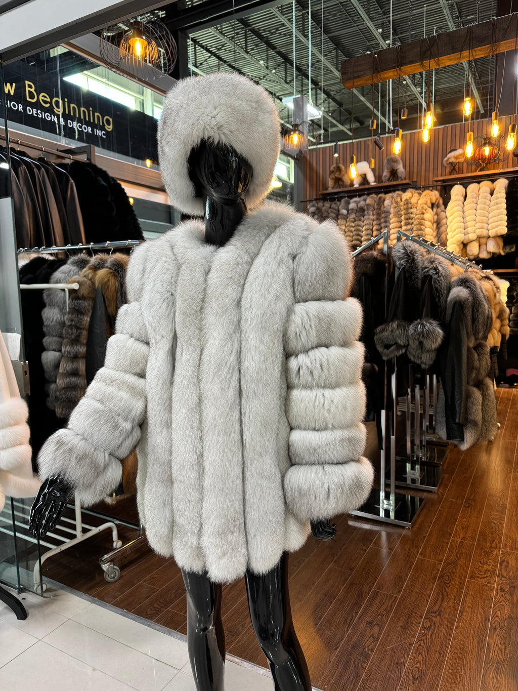 White Fox Fur Coat And White Hat