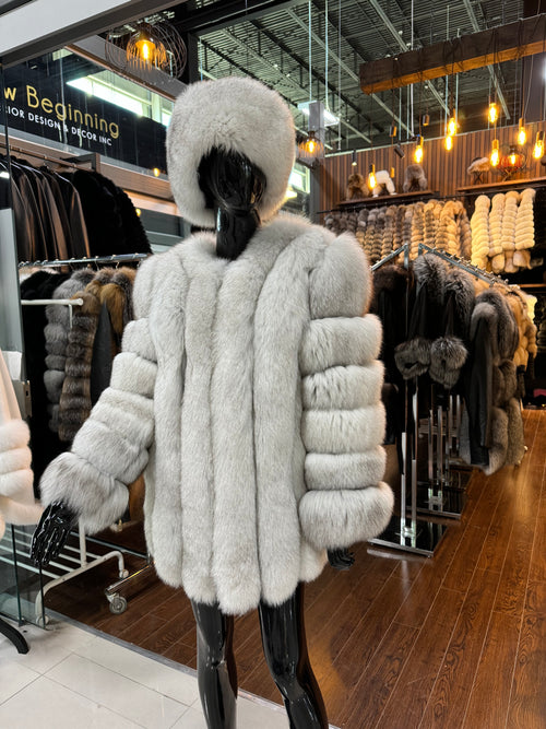 White Fox Fur Coat And White Hat