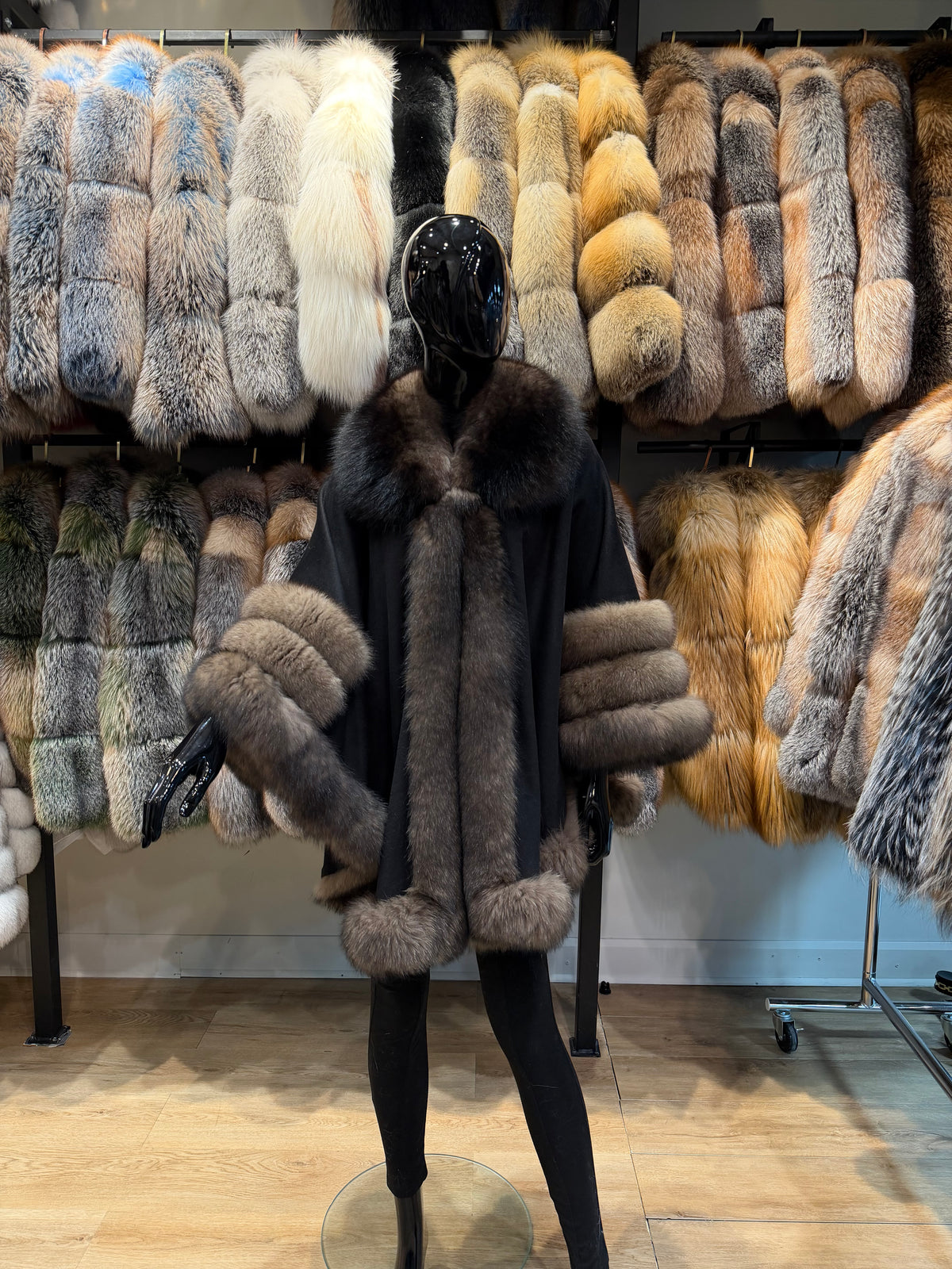 Luxury Cashmere Poncho with Real Fox Fur Trim | Elegant Winter Wrap | Soft Cape Shawl for Women
