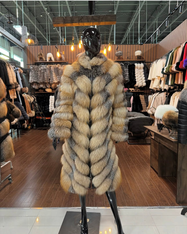 Natural Fox Fur Long Coat – Luxury Full-Length Real Fur Overcoat