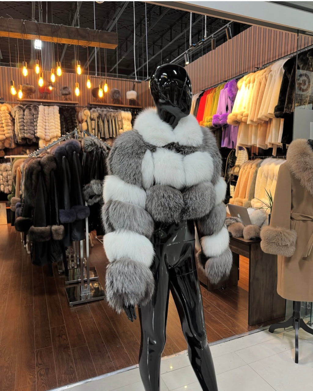Silver and White Real Fox Fur Jacket – Premium Handmade Design