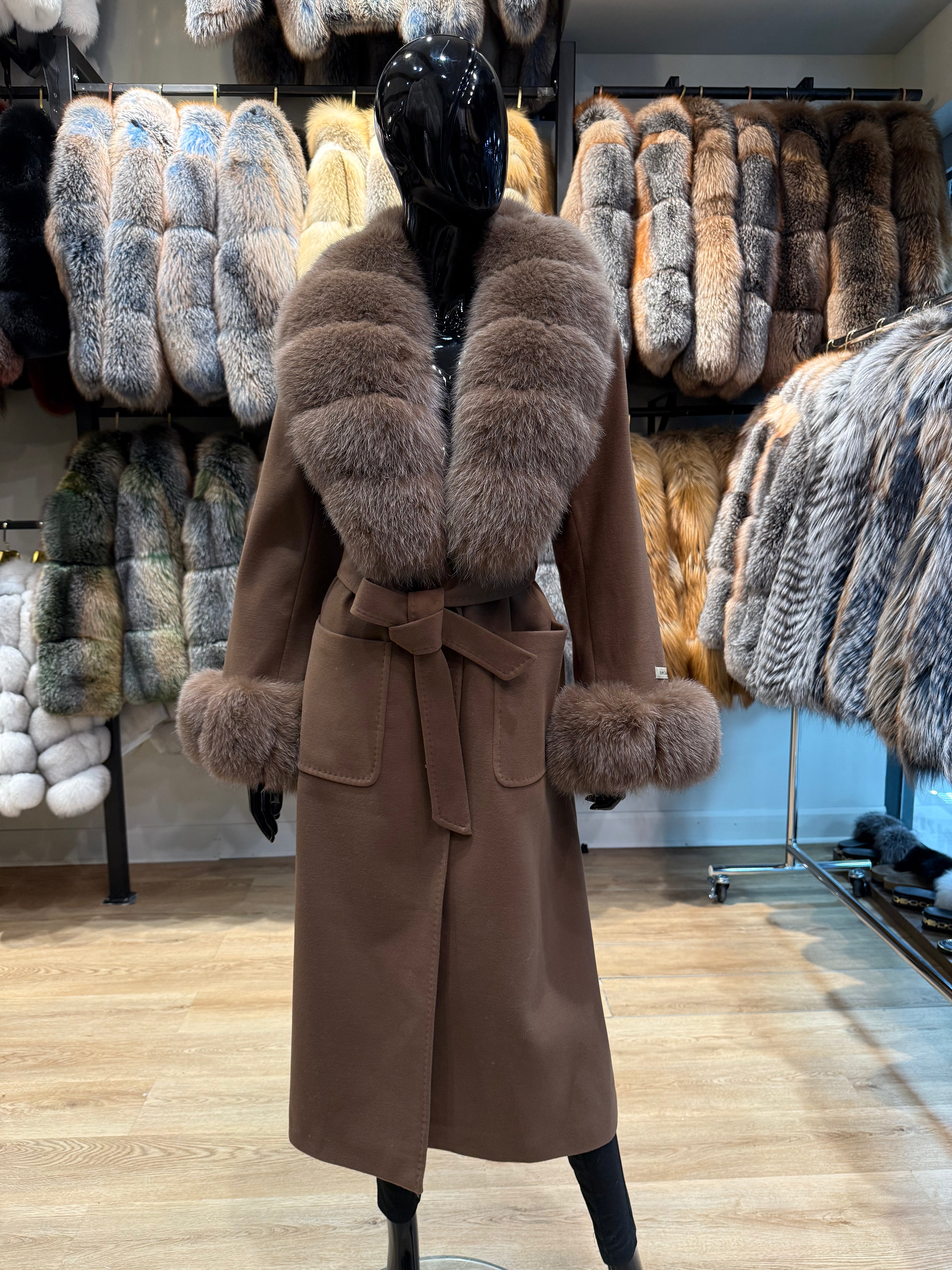 Brown Fox Fur & Cashmere Coat