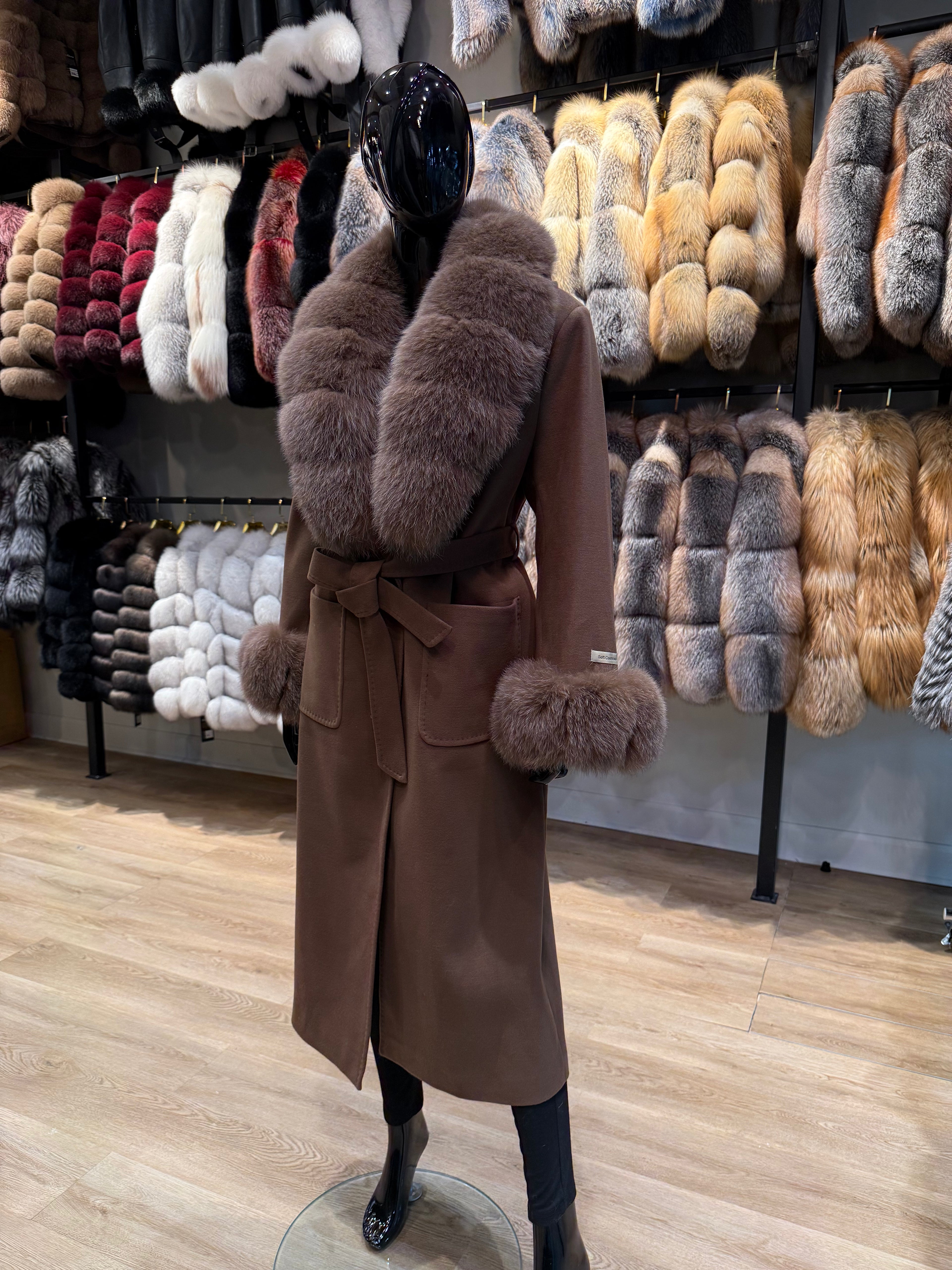 Brown Fox Fur & Cashmere Coat