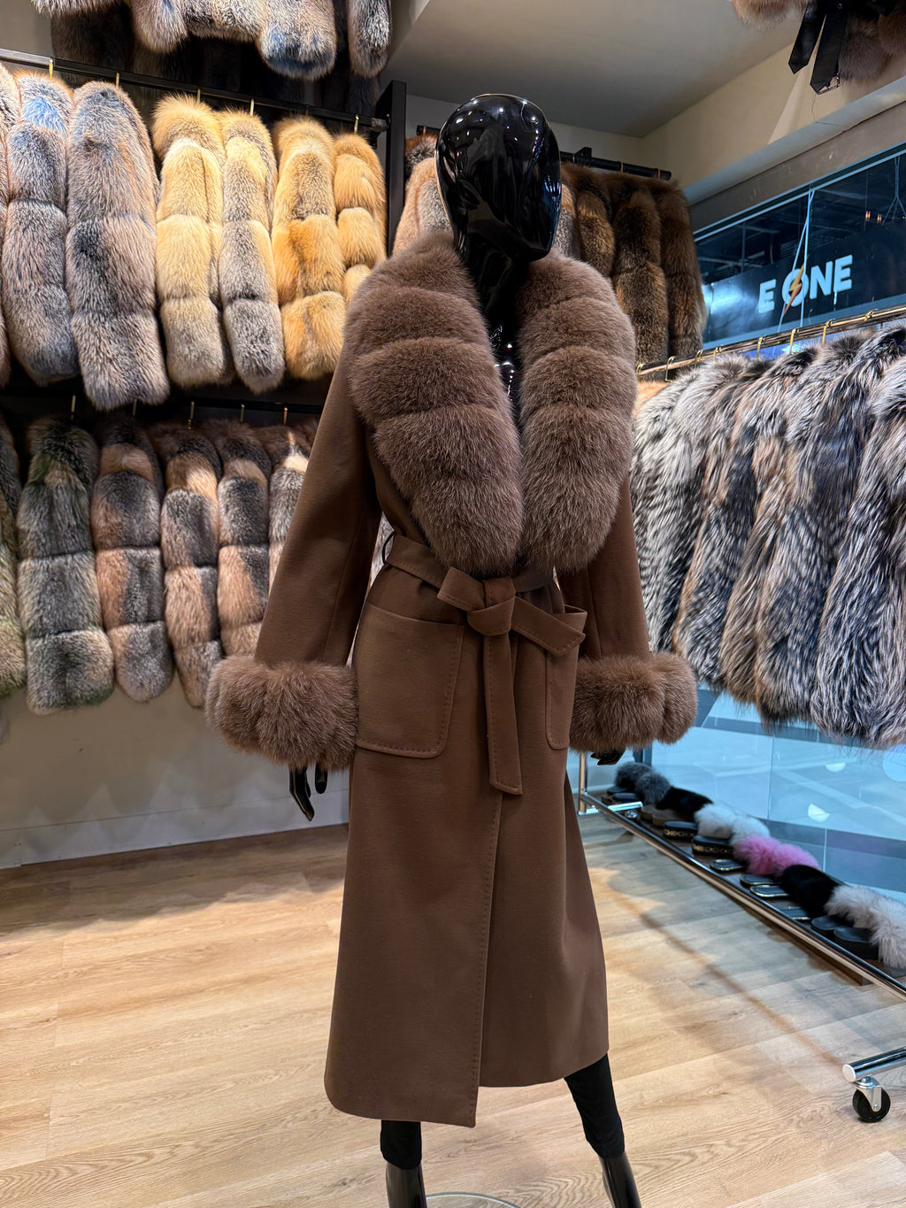 Brown Fox Fur & Cashmere Coat