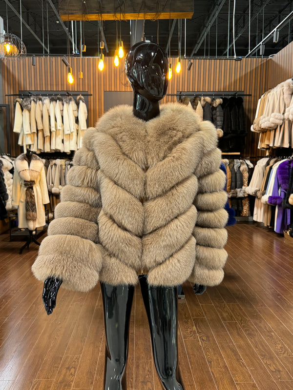 Brown Fox Fur Coat for Women – Luxury Warm Winter Jacket