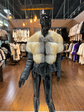 Natural Gold Real Fox Fur & Genuine Leather Coat – Luxury Designer Outerwear