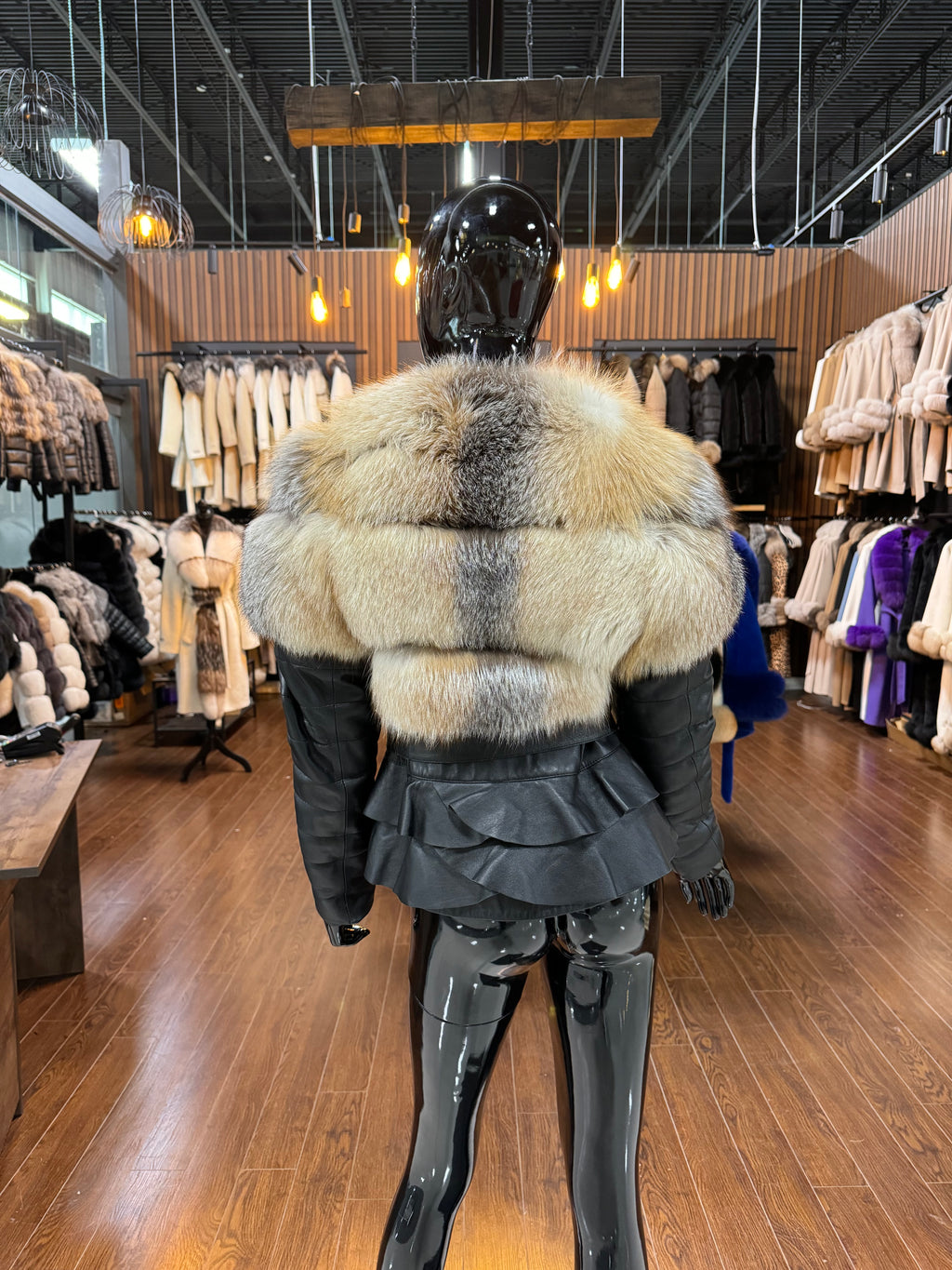 Natural Gold Real Fox Fur & Genuine Leather Coat – Luxury Designer Outerwear