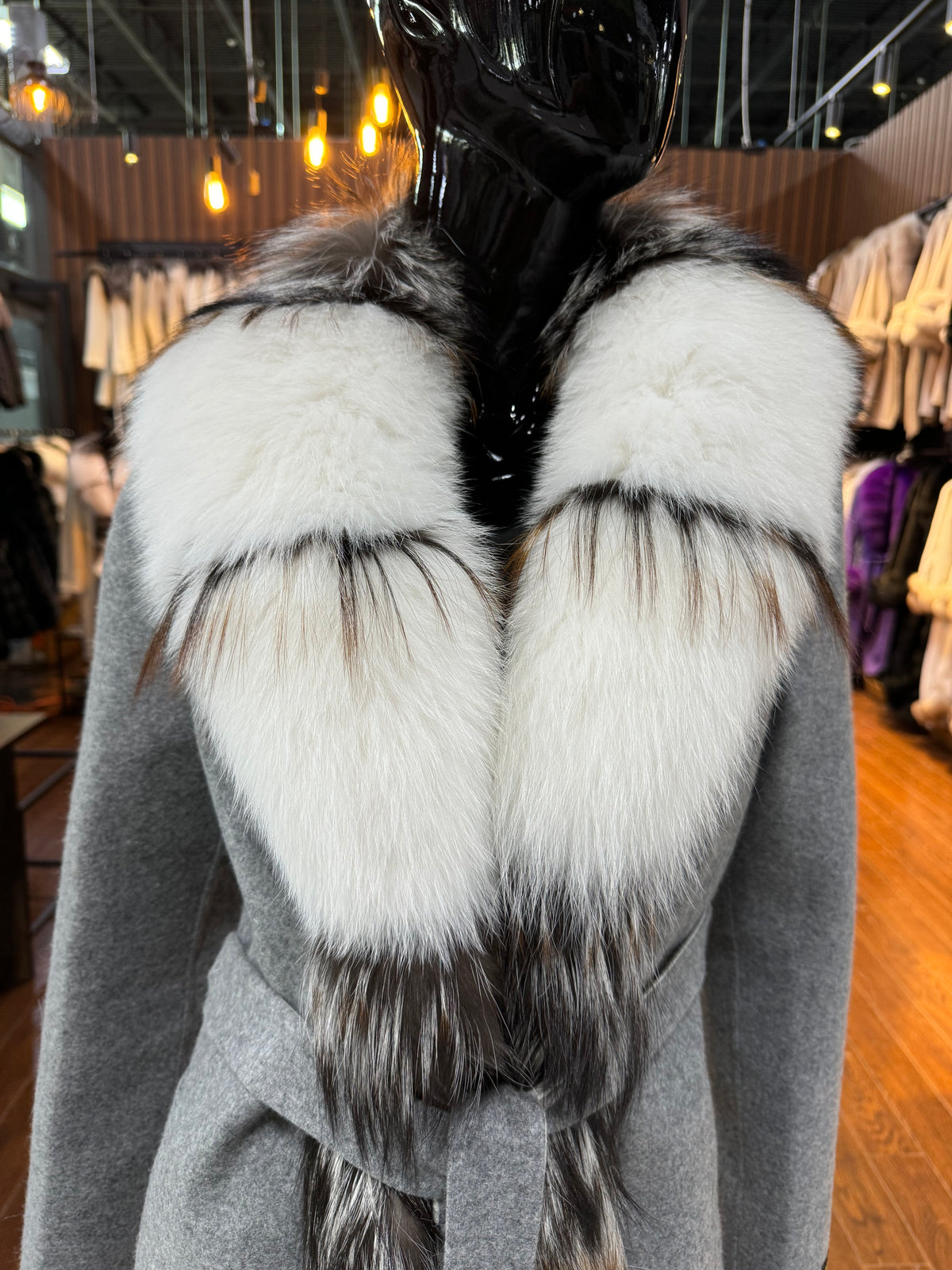 Gray Alpaca & Fox Fur Coat for Women – Luxury Warm Winter Jacket