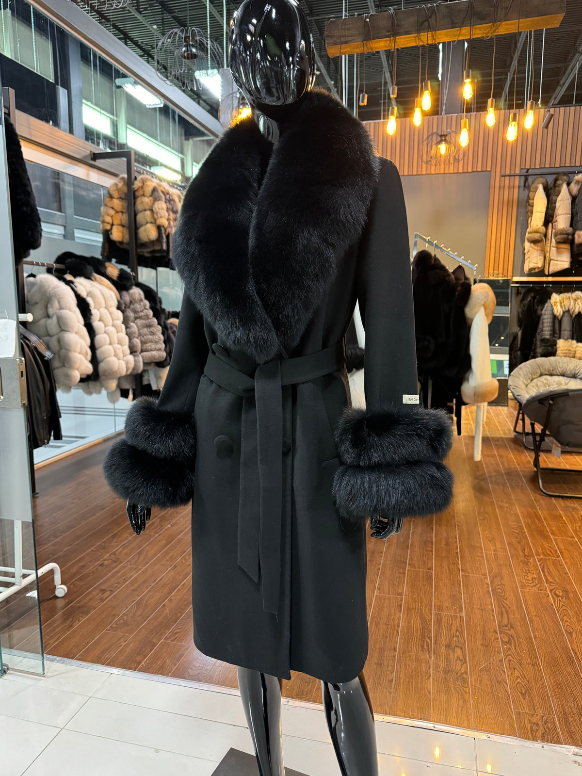 Black Fox Fur and Cashmere Coat