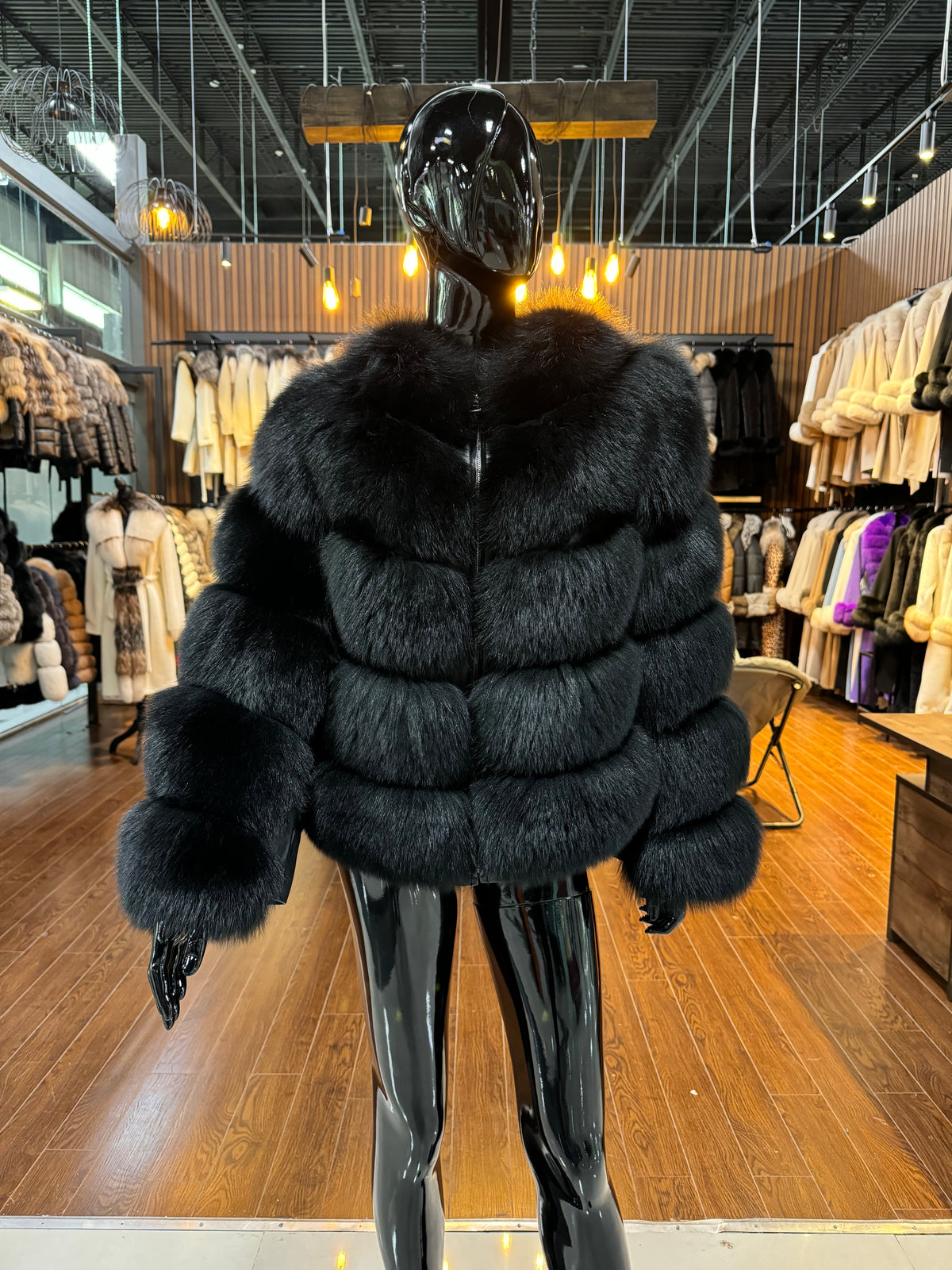 Black Fox Fur Jacket with Detachable Sleeves – Convertible Luxury Vest