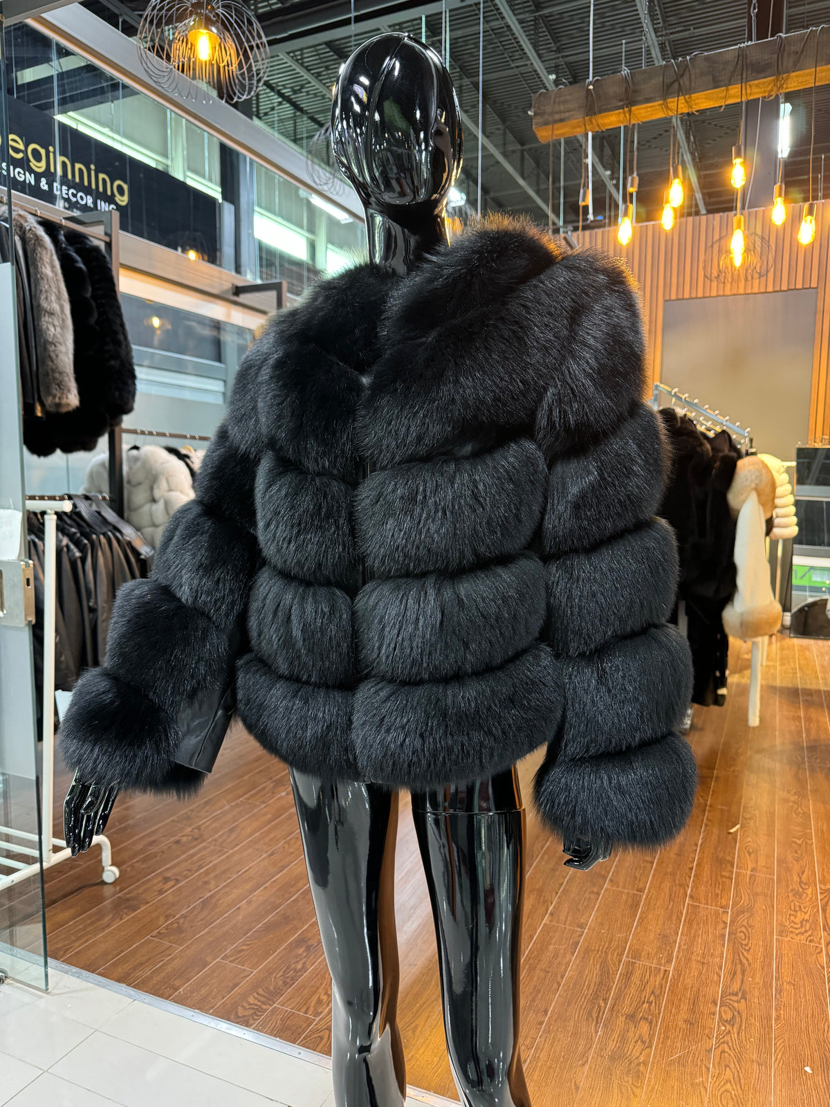 Black Fox Fur Jacket with Detachable Sleeves – Convertible Luxury Vest