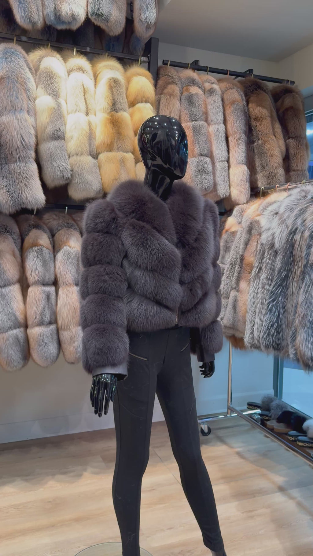 Chocolate Brown Fox Fur Convertible Jacket – Detachable Sleeves & Vest Style