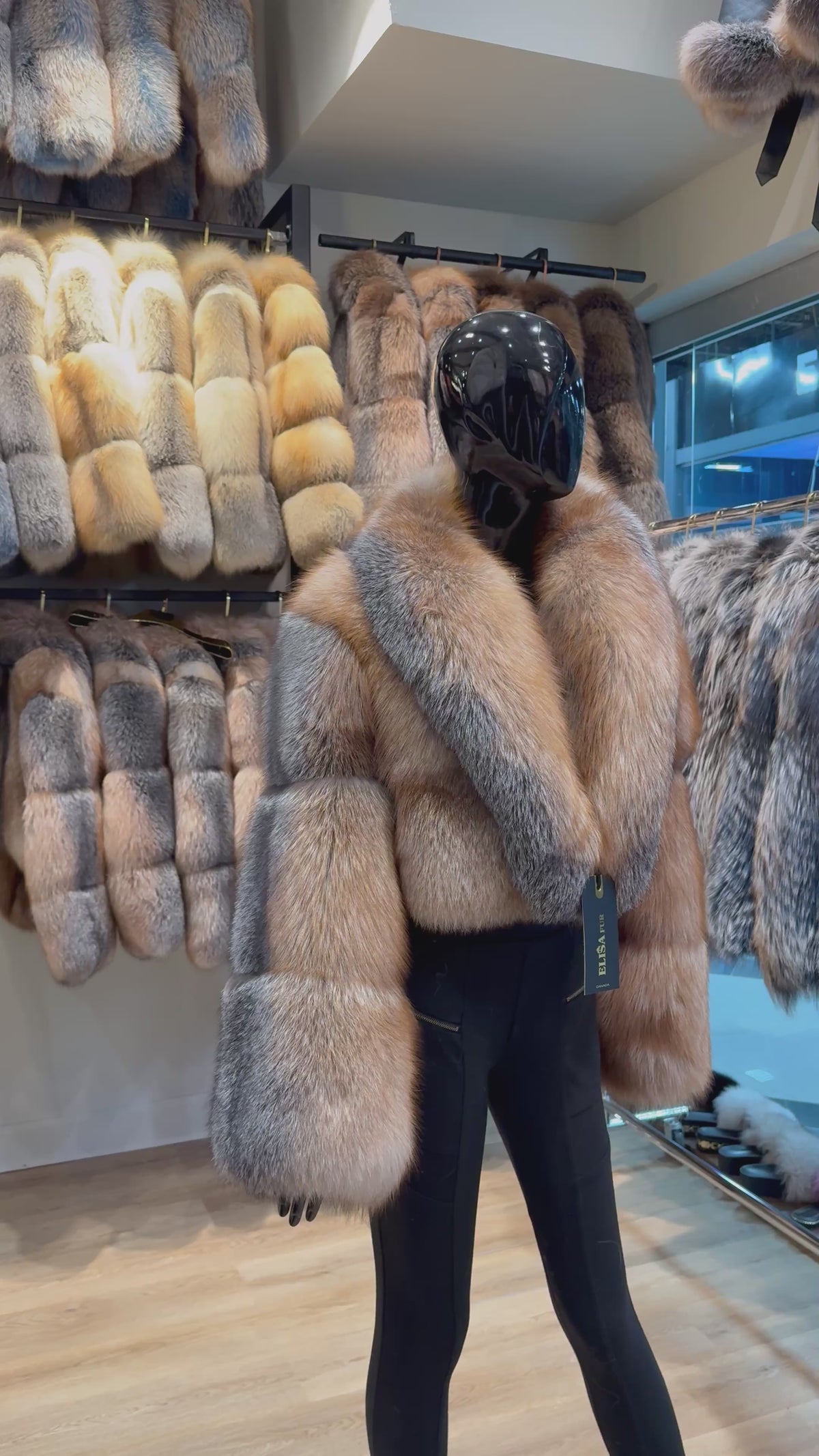 Natural Fox Fur Coat, One-Piece Genuine Fox Fur, Oversized Collar Luxury Winter Coat