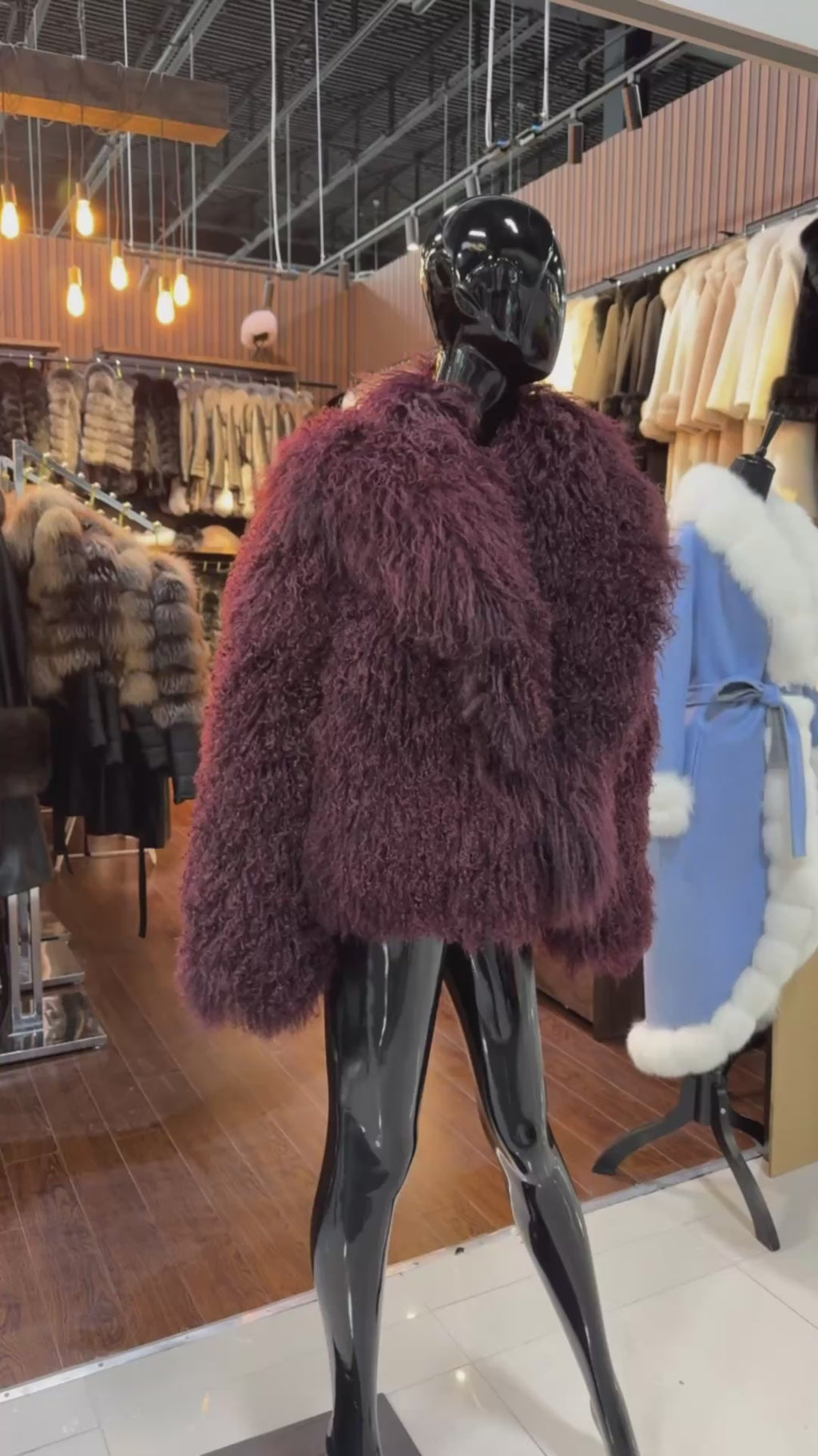Burgundy Tibetan Fur Jacket