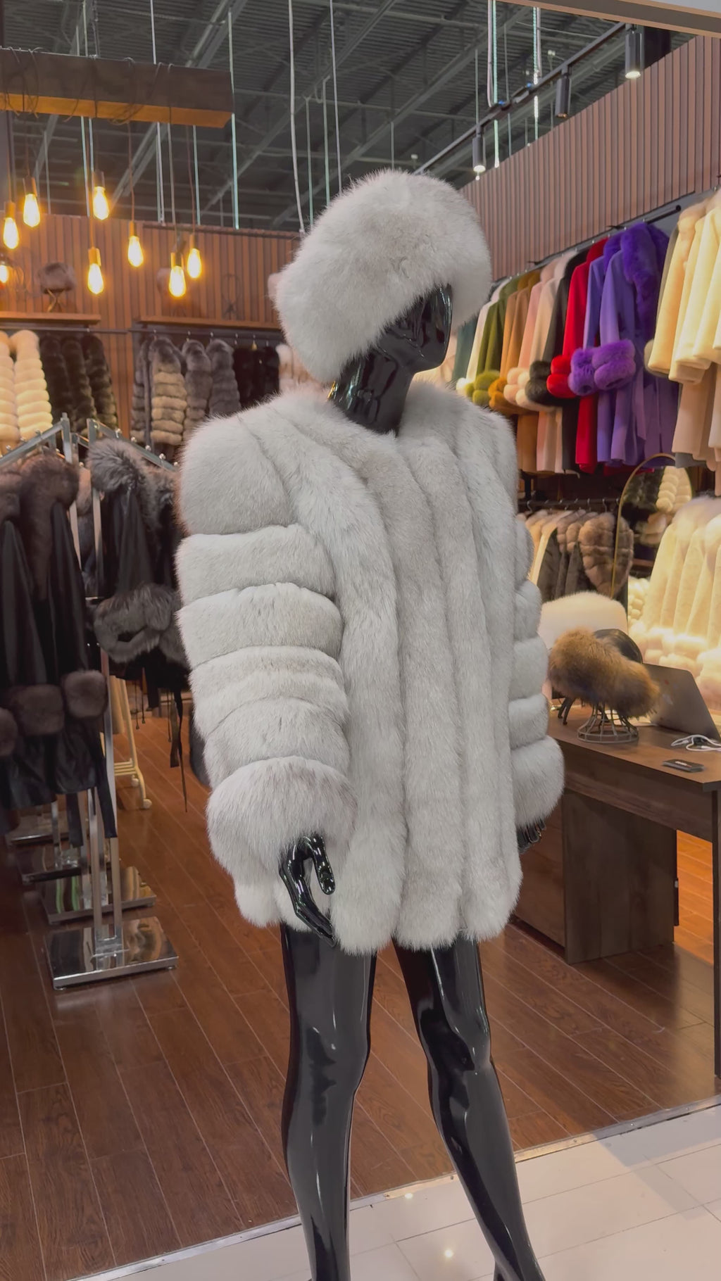 White Fox Fur Coat And White Hat