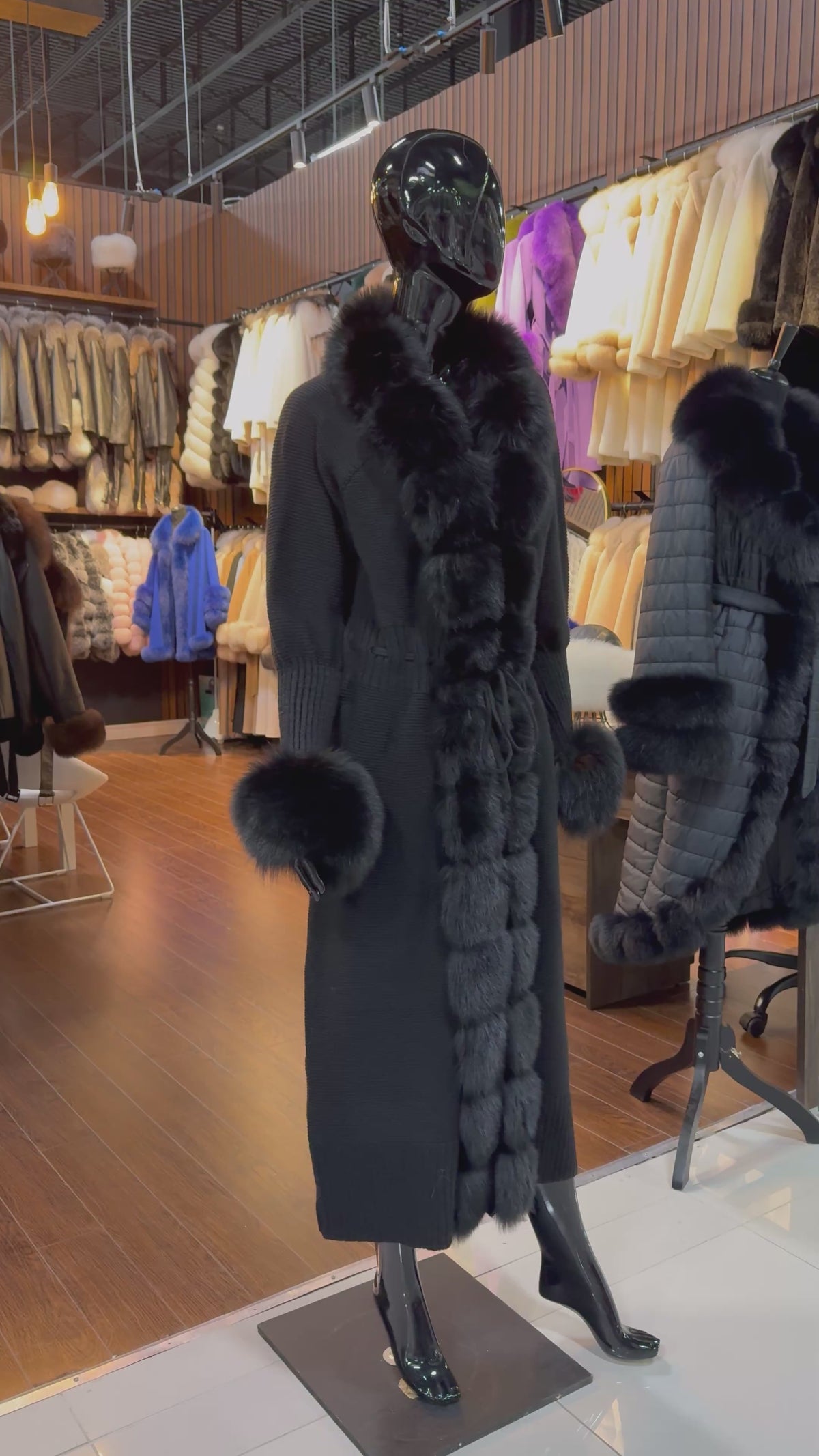 Fox fur and handwoven coat